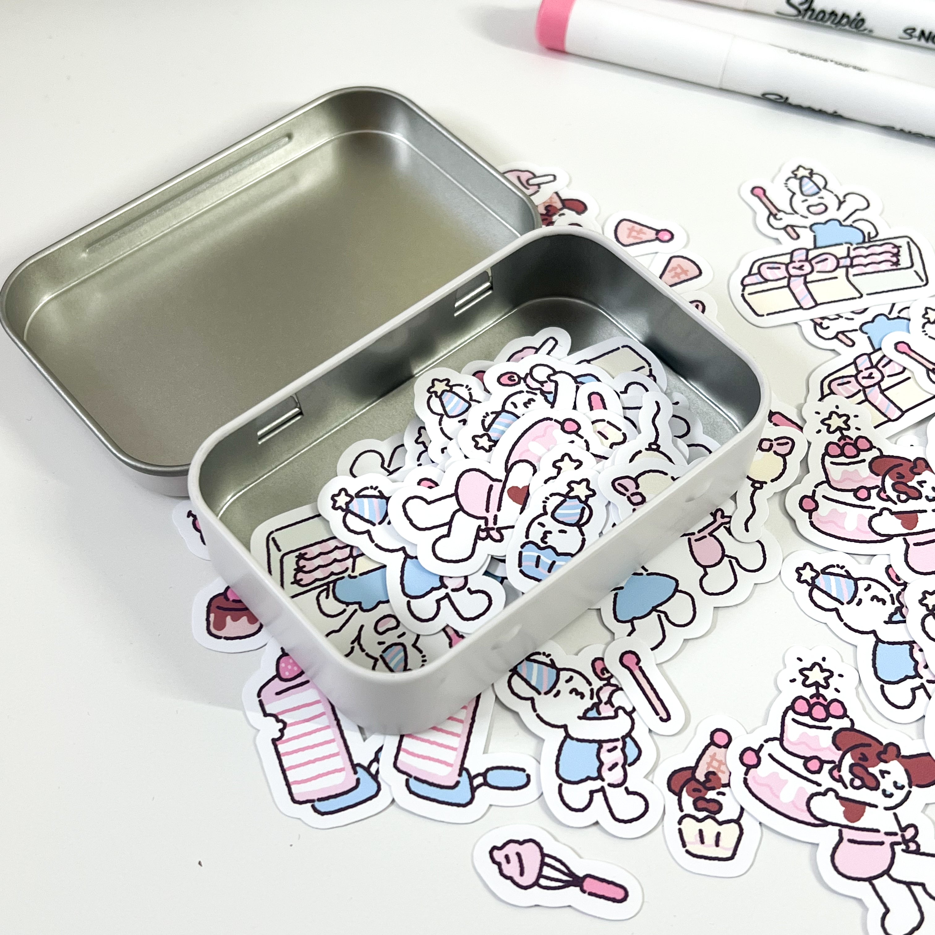Birthday Wishes Sticker Flakes and Tin